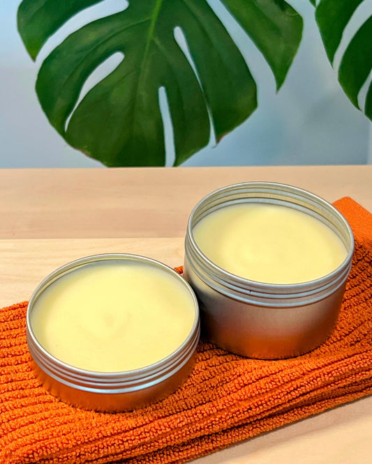 Cedar Bergamot Body Butter open tins showing texture