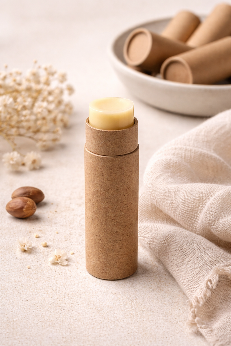 Plastic-free compostable paperboard lip balm tube